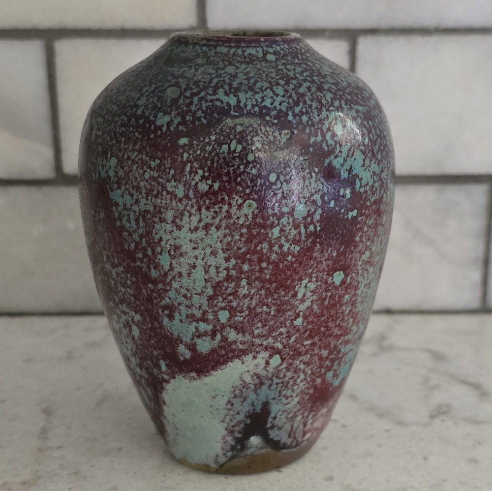 Vintage Jugtown Ware Chinese Blue Glaze Stoneware Vase